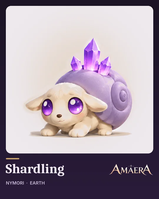 Shardling, a woolly lamb-like creature in a lilac shell crowned with amethyst